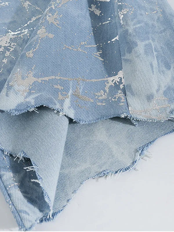 Silver Tie-Dye Buttoned Flare Jeans