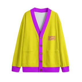 Sixty Eight 93 Logo Grape & Gold Unisex V-Neck Knitted Fleece Cardigan