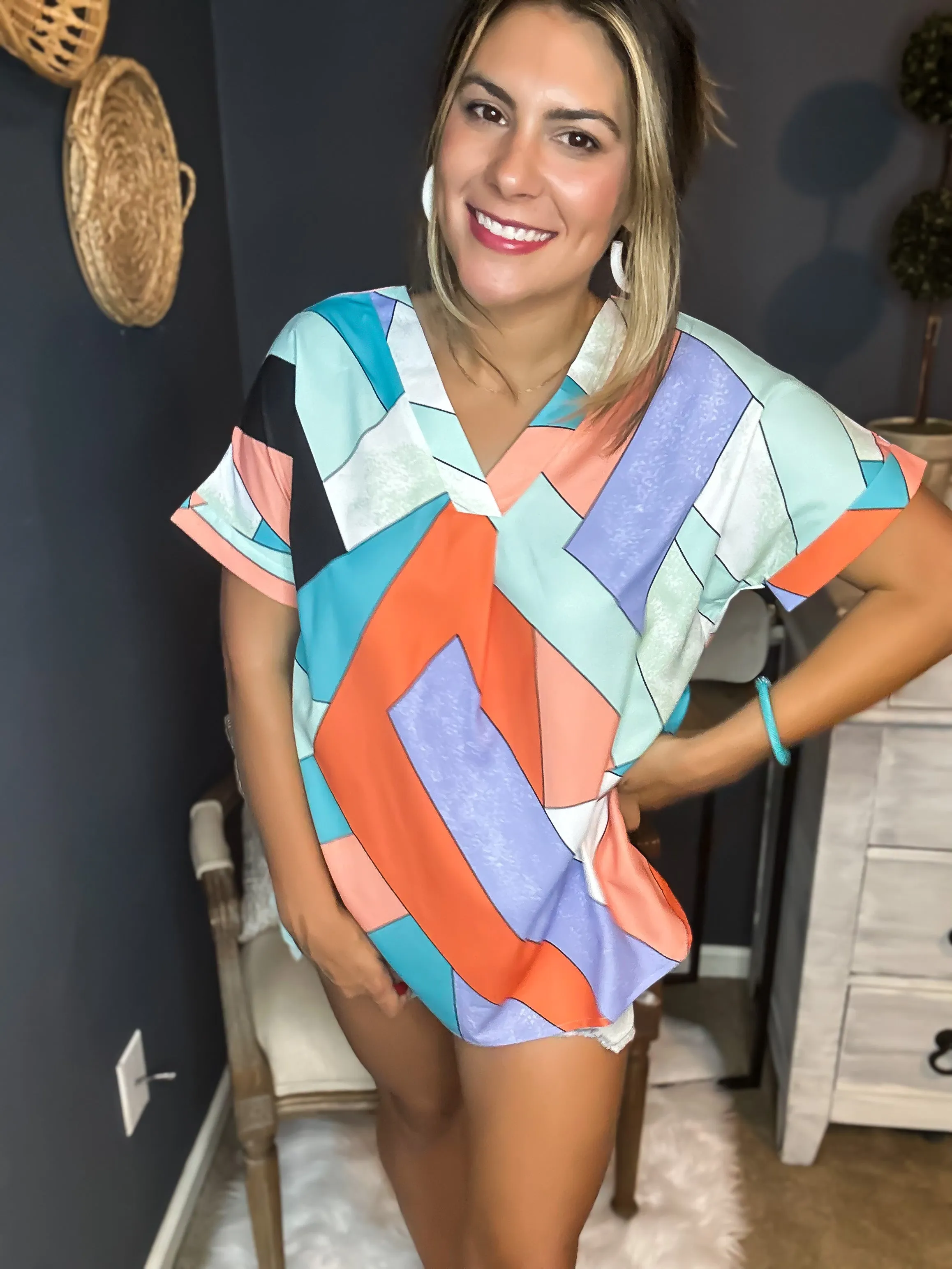 Slice of Life Geometric Print Blousr