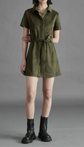 STE Olive Jolene Faux Suede Shirt Dress