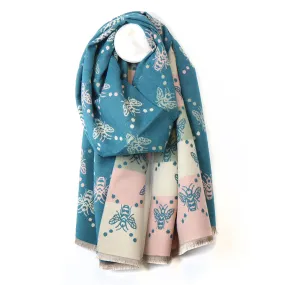 Teal Bee Mix & Stripe Jacquard Scarf