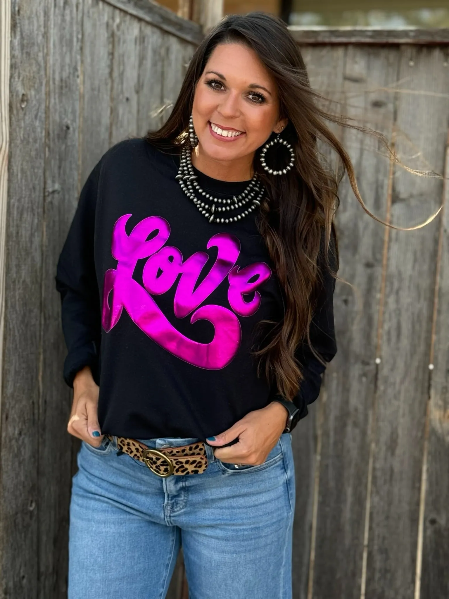 Texas True Threads Love in Metallic Pink Puff Sweatshirt