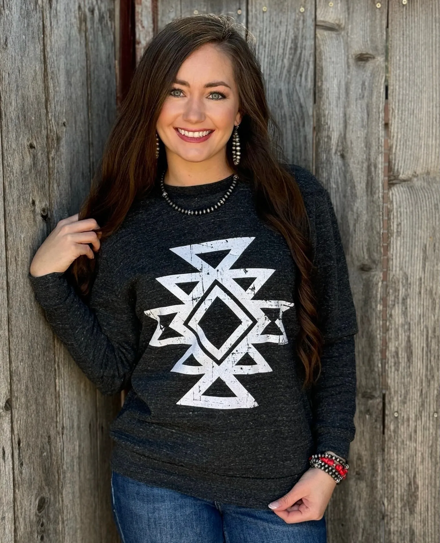 Texas True Threads Ringo Aztec White Ink Sweatshirt