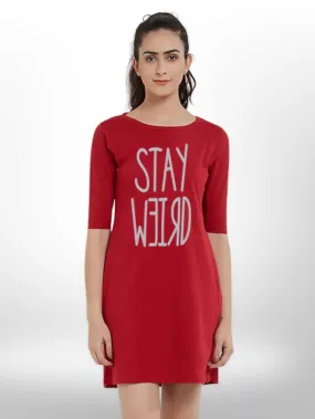 THREE QUARTER SLEEVE SIDE POCKET STAY WEIRD PRINTED T-SHIRT FOR WOMEN'S