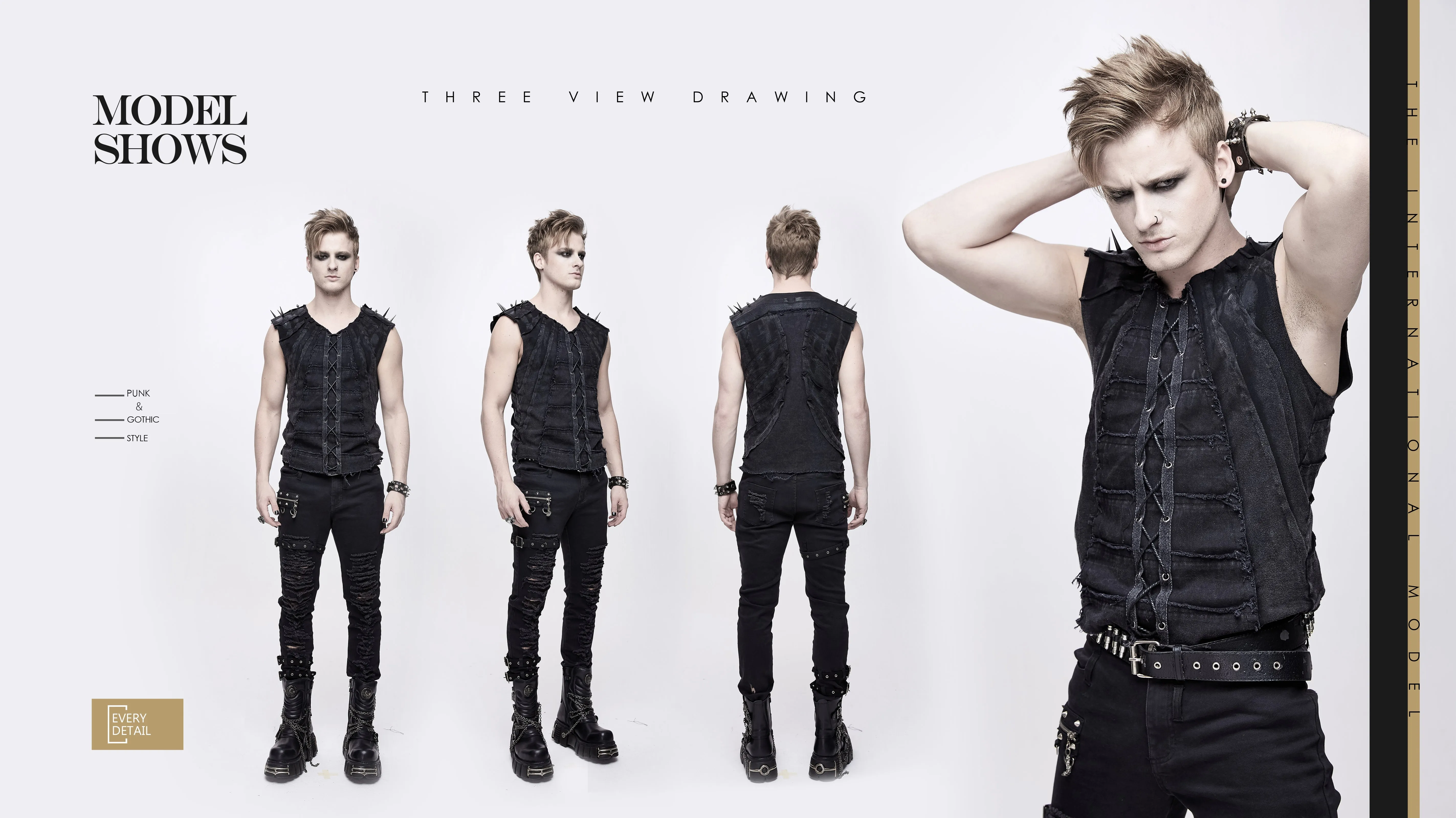 TT121 Summer punk rock patchwork unedged distressed men vest