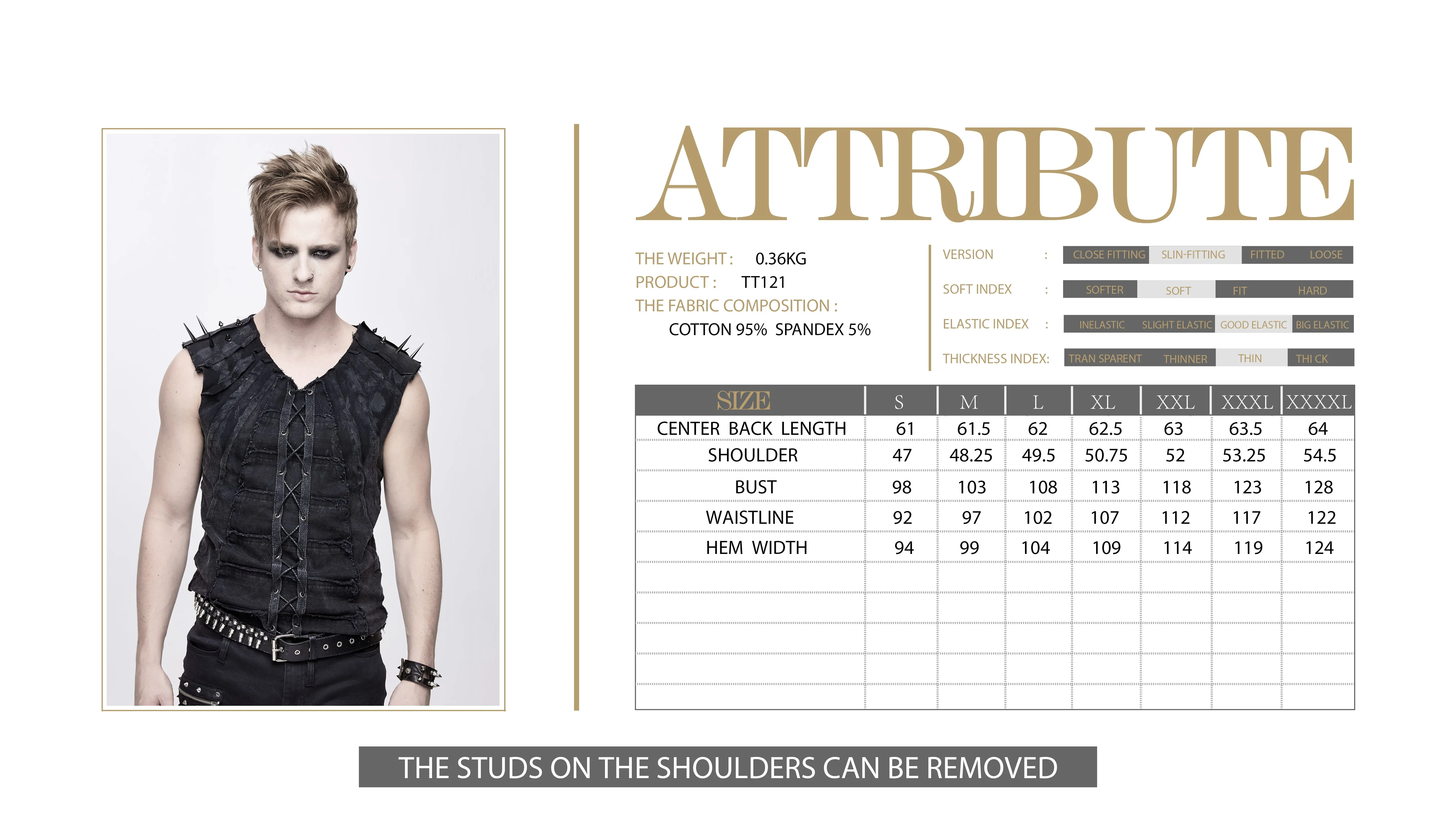 TT121 Summer punk rock patchwork unedged distressed men vest