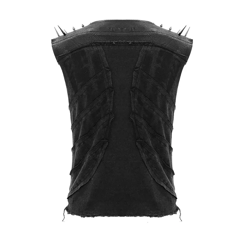 TT121 Summer punk rock patchwork unedged distressed men vest
