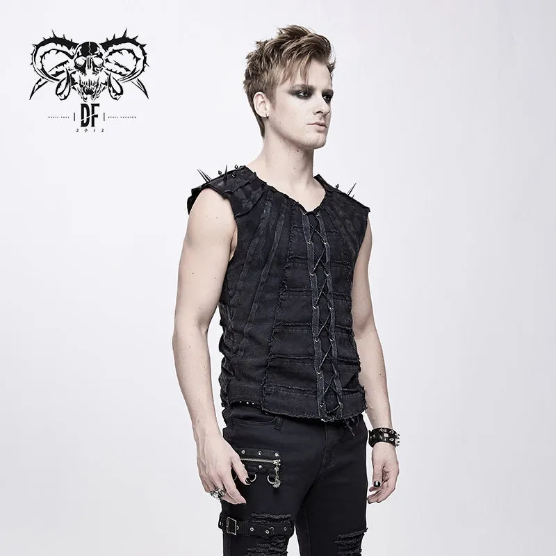 TT121 Summer punk rock patchwork unedged distressed men vest