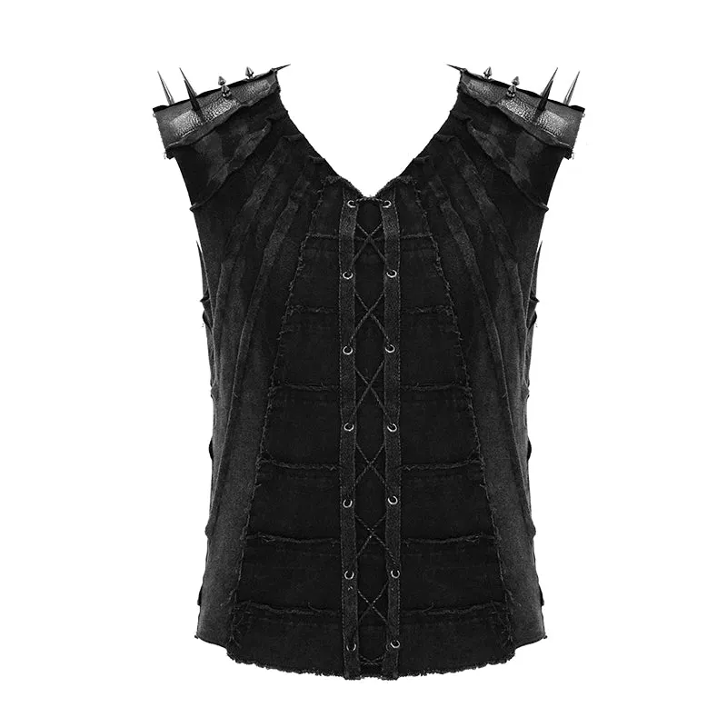 TT121 Summer punk rock patchwork unedged distressed men vest