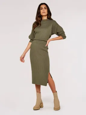 Vertical Rib Side Split Skirt