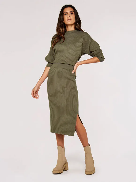 Vertical Rib Side Split Skirt