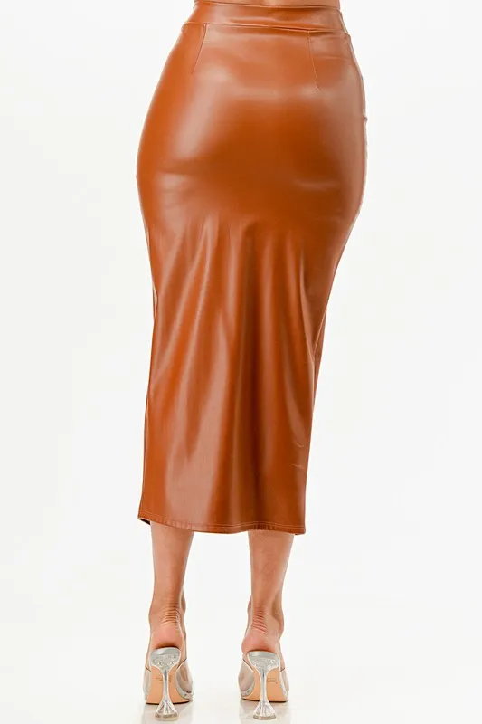 Vintage Style PU Leather Pinup Pencil Skirt