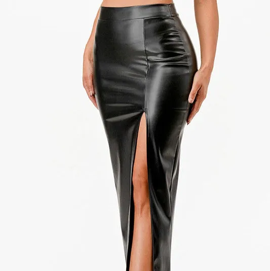 Vintage Style PU Leather Pinup Pencil Skirt