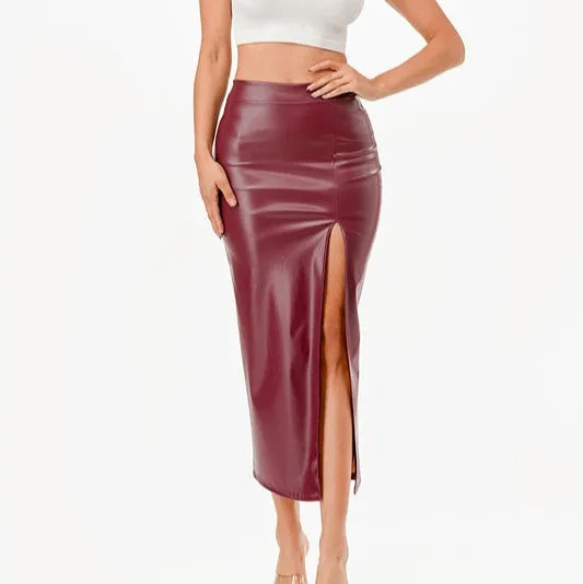 Vintage Style PU Leather Pinup Pencil Skirt