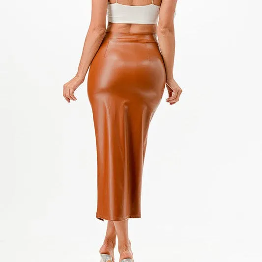 Vintage Style PU Leather Pinup Pencil Skirt