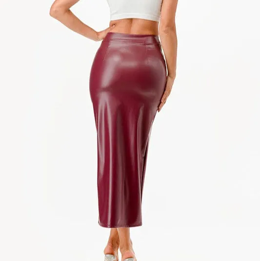 Vintage Style PU Leather Pinup Pencil Skirt