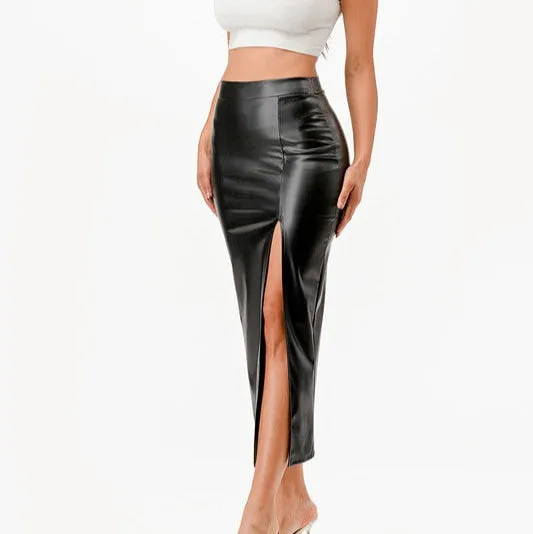 Vintage Style PU Leather Pinup Pencil Skirt