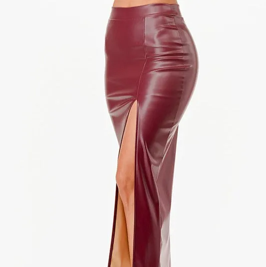 Vintage Style PU Leather Pinup Pencil Skirt
