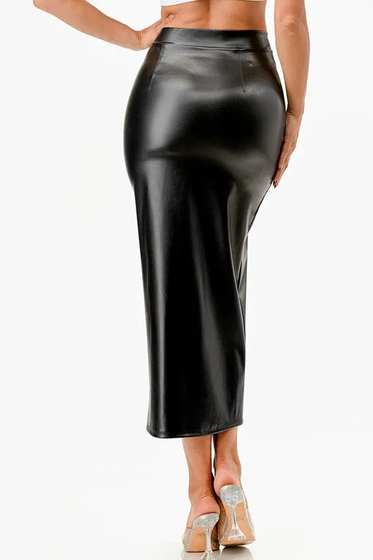 Vintage Style PU Leather Pinup Pencil Skirt