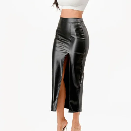 Vintage Style PU Leather Pinup Pencil Skirt