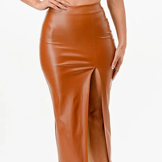 Vintage Style PU Leather Pinup Pencil Skirt