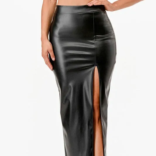 Vintage Style PU Leather Pinup Pencil Skirt
