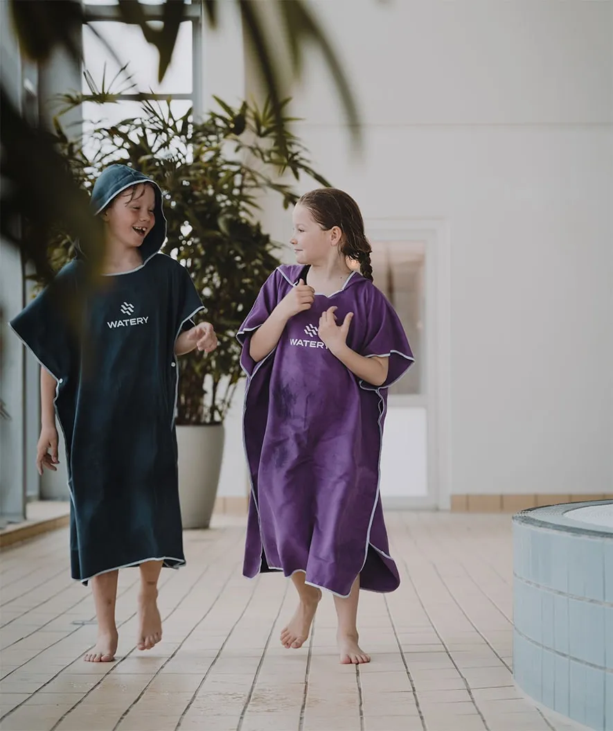 Watery badeponcho til junior - Microfiber - Mørkeblå
