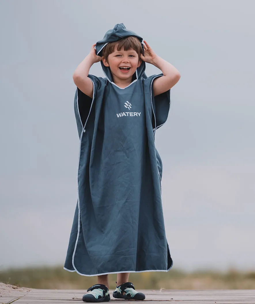 Watery badeponcho til junior - Microfiber - Mørkeblå