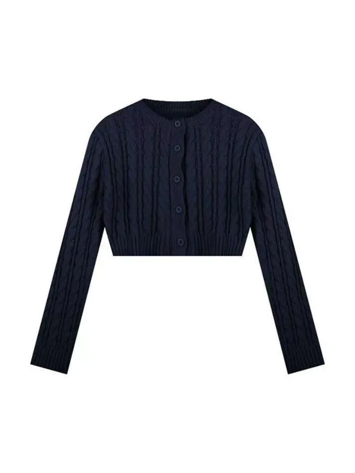 Wenkouban-Spring Casual Outfits Y2K Outfits Solid Short Cable Knit Cardigan