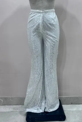 White Sequin Flared Pants