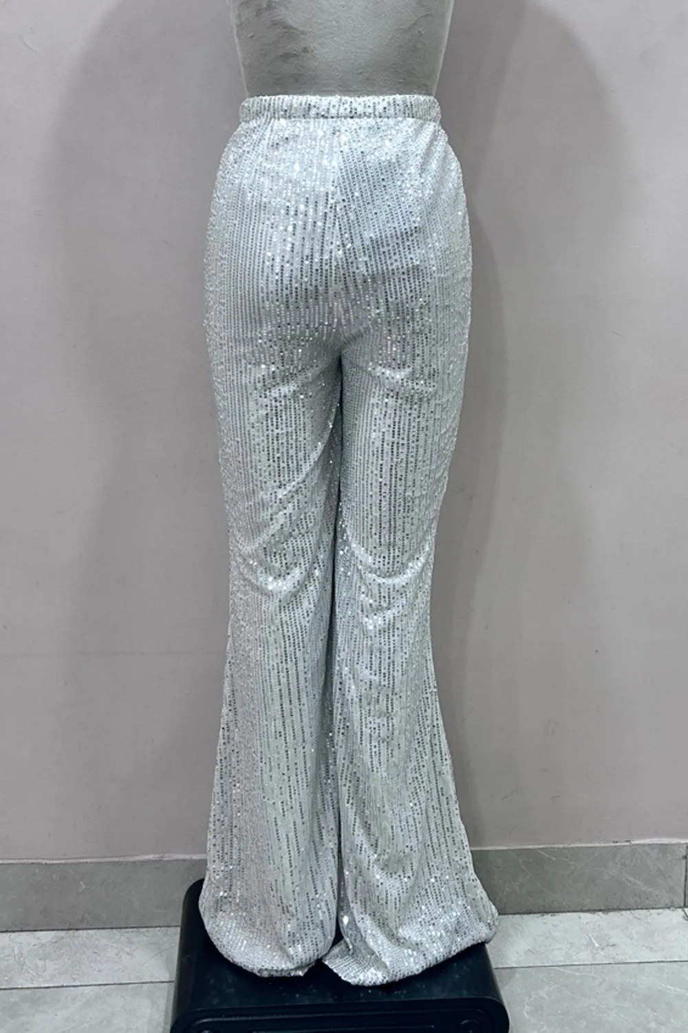 White Sequin Flared Pants