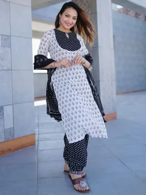 White Yoke Design Cotton Straight Kurta With Salwar & Dupatta