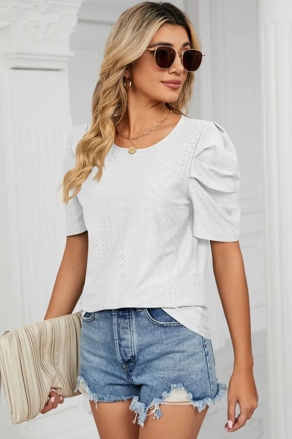 Why Not Me Eyelet Puff Sleeve Top
