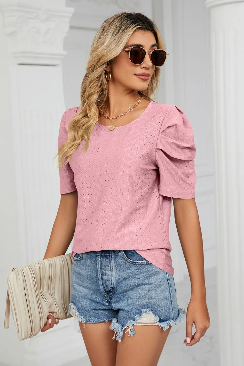 Why Not Me Eyelet Puff Sleeve Top