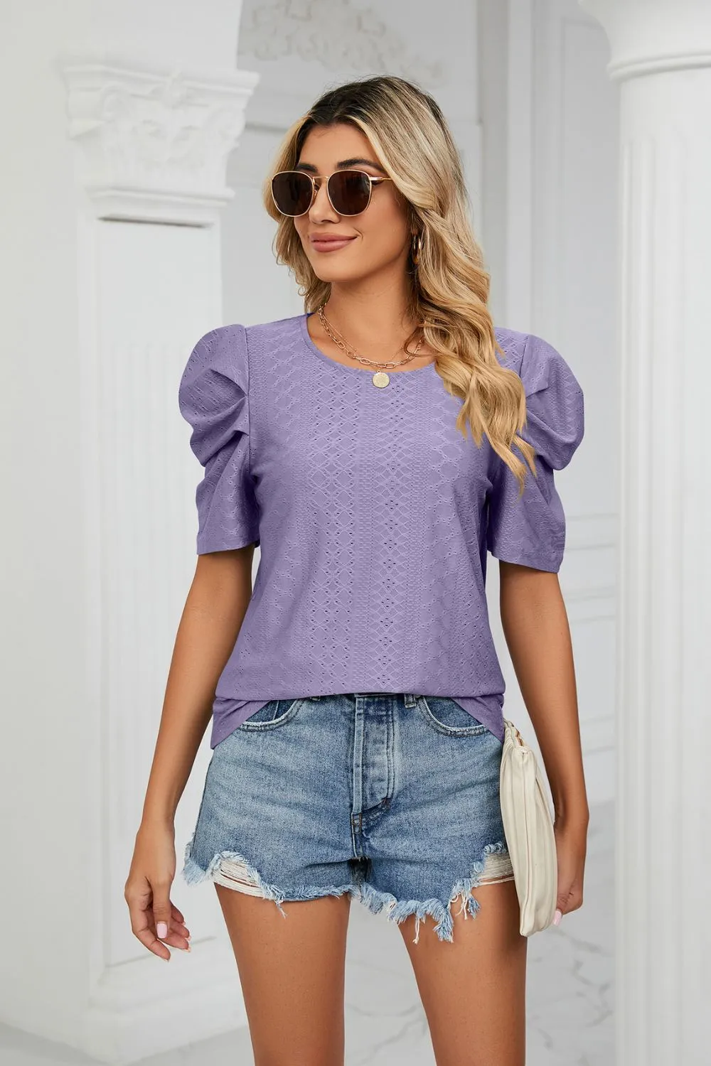 Why Not Me Eyelet Puff Sleeve Top