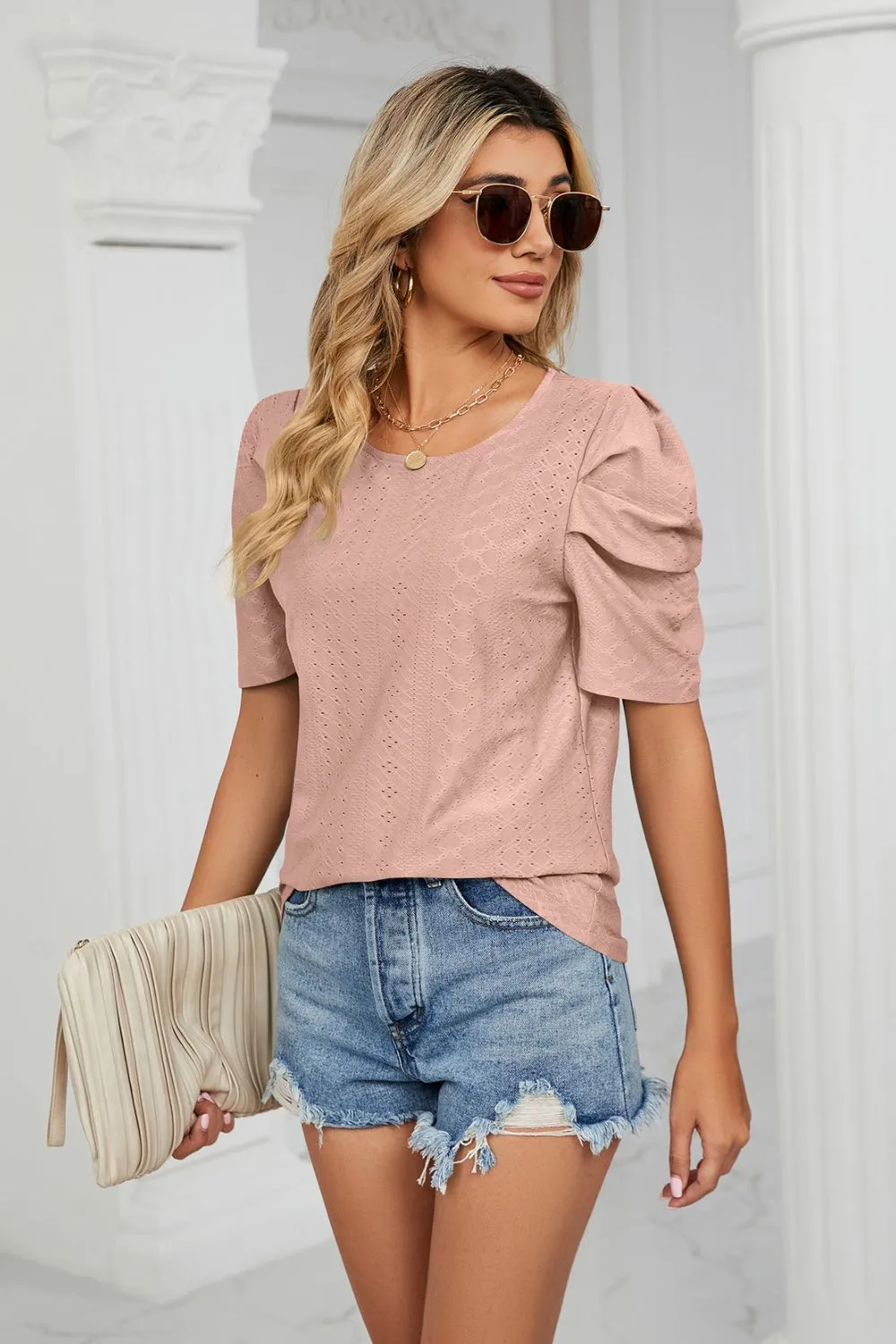 Why Not Me Eyelet Puff Sleeve Top