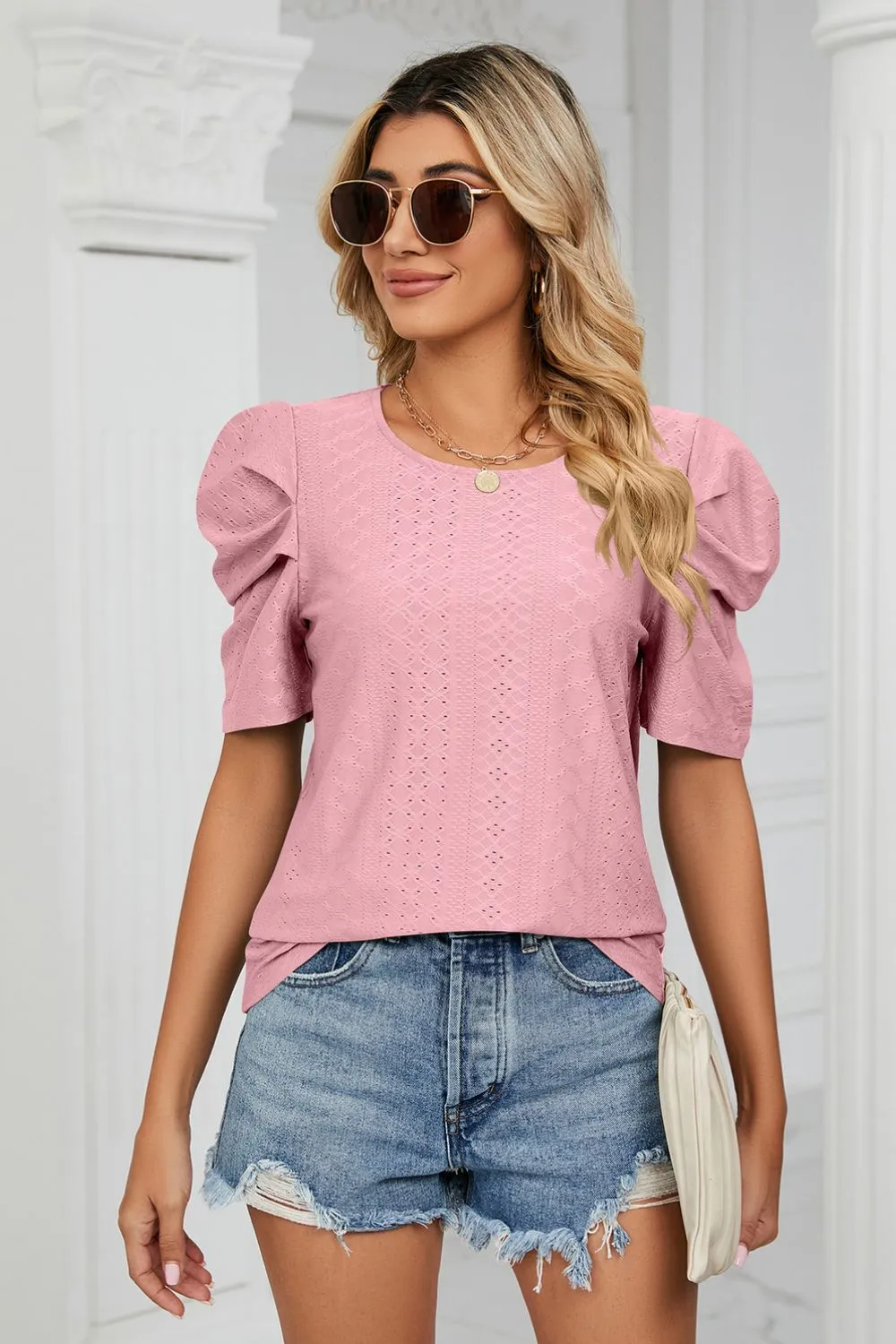 Why Not Me Eyelet Puff Sleeve Top