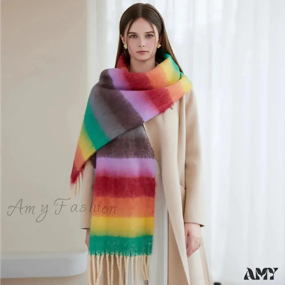 Winter Plaid Cashmere Poncho Tassel Scarf - Luxury Warm Thickened Unisex