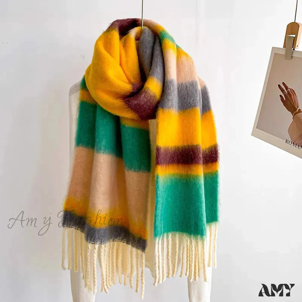 Winter Plaid Cashmere Poncho Tassel Scarf - Luxury Warm Thickened Unisex