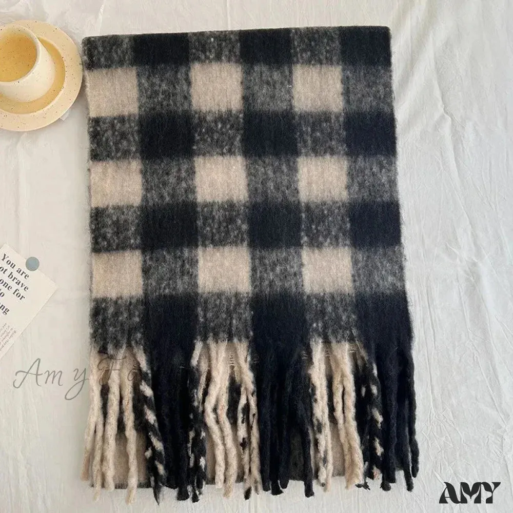 Winter Plaid Cashmere Poncho Tassel Scarf - Luxury Warm Thickened Unisex