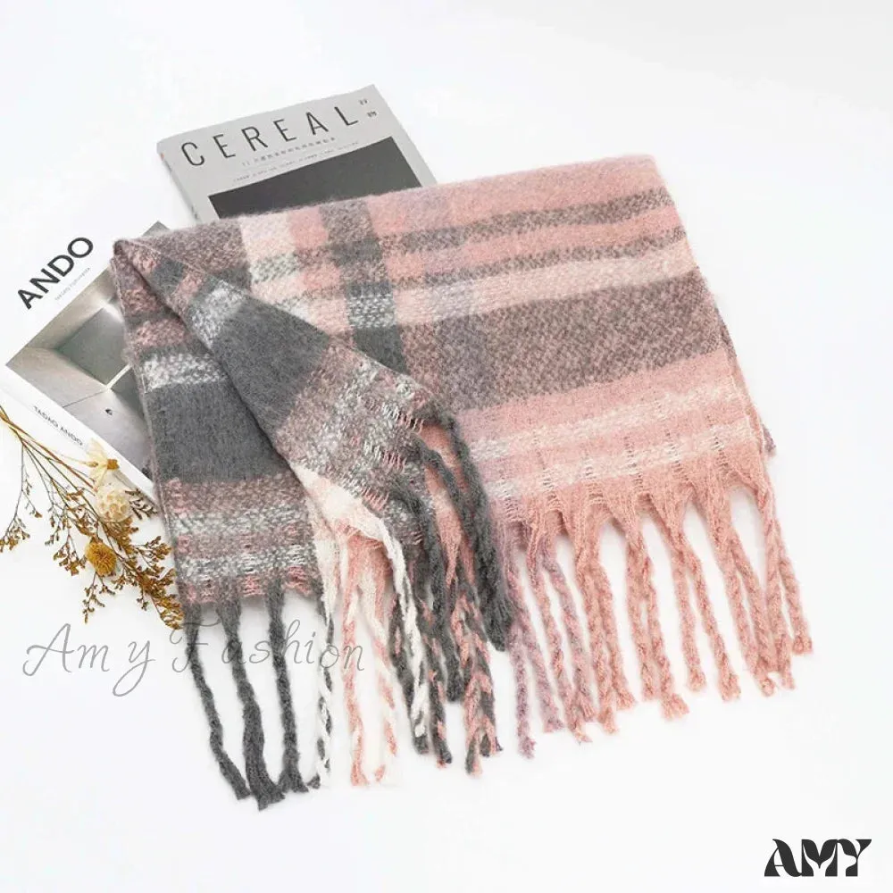 Winter Plaid Cashmere Poncho Tassel Scarf - Luxury Warm Thickened Unisex