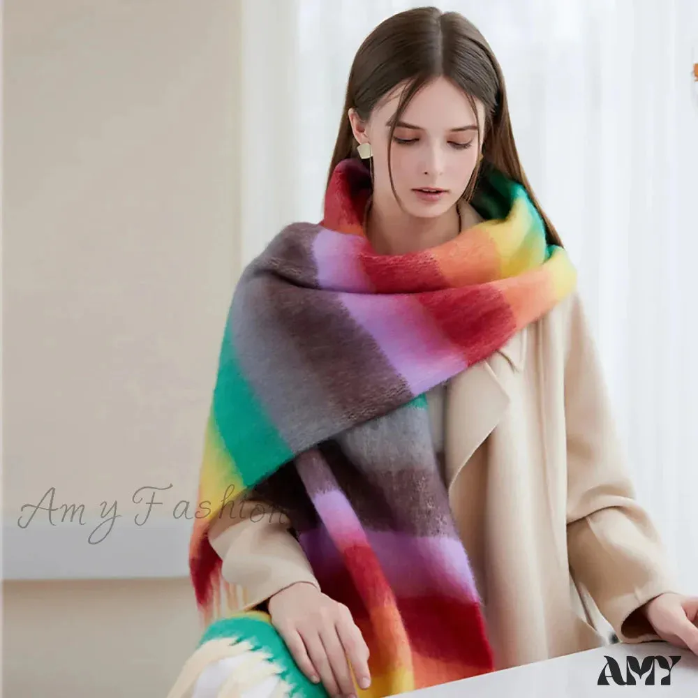 Winter Plaid Cashmere Poncho Tassel Scarf - Luxury Warm Thickened Unisex