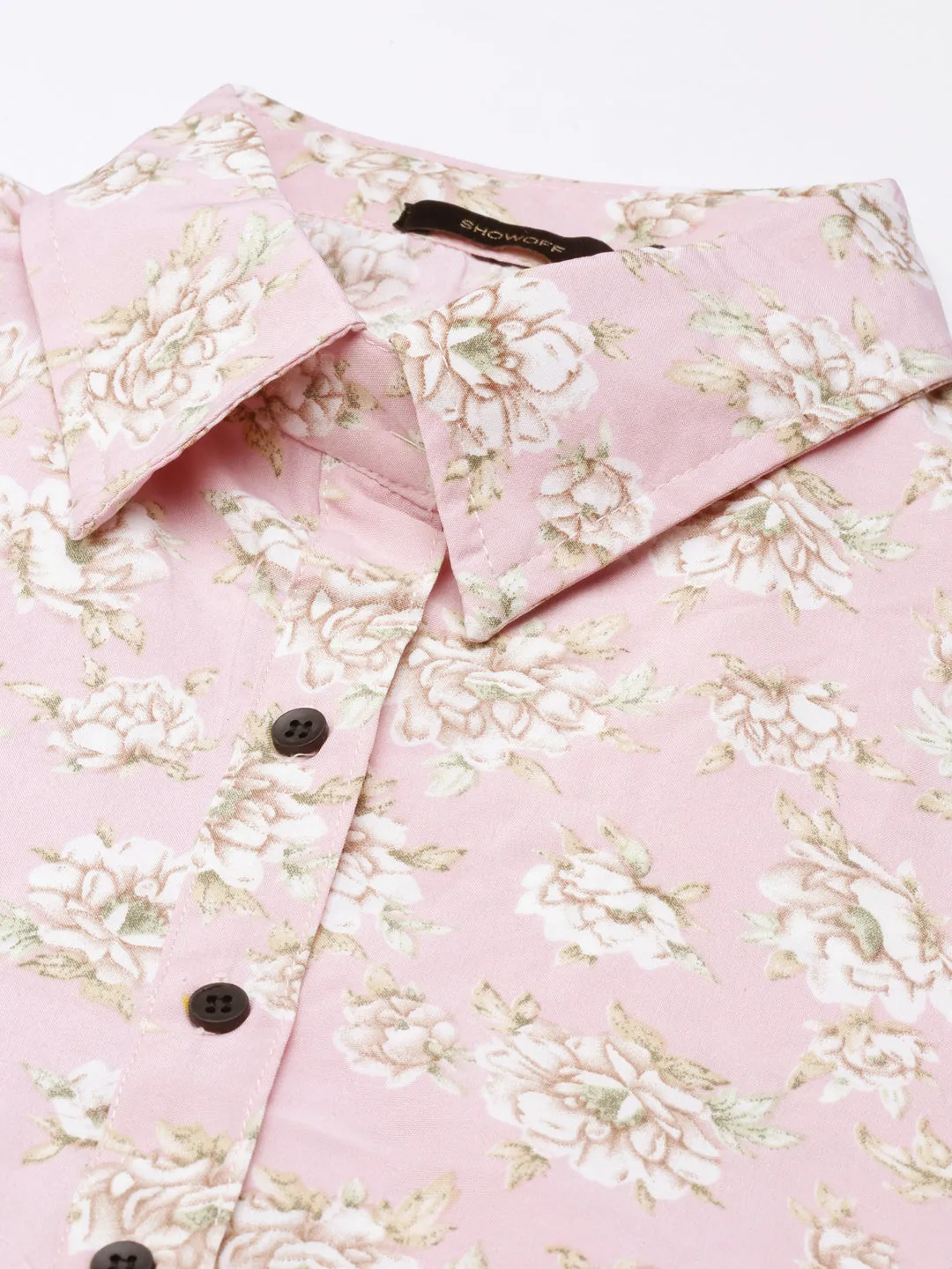 Women Pink Floral Shirt Dress
