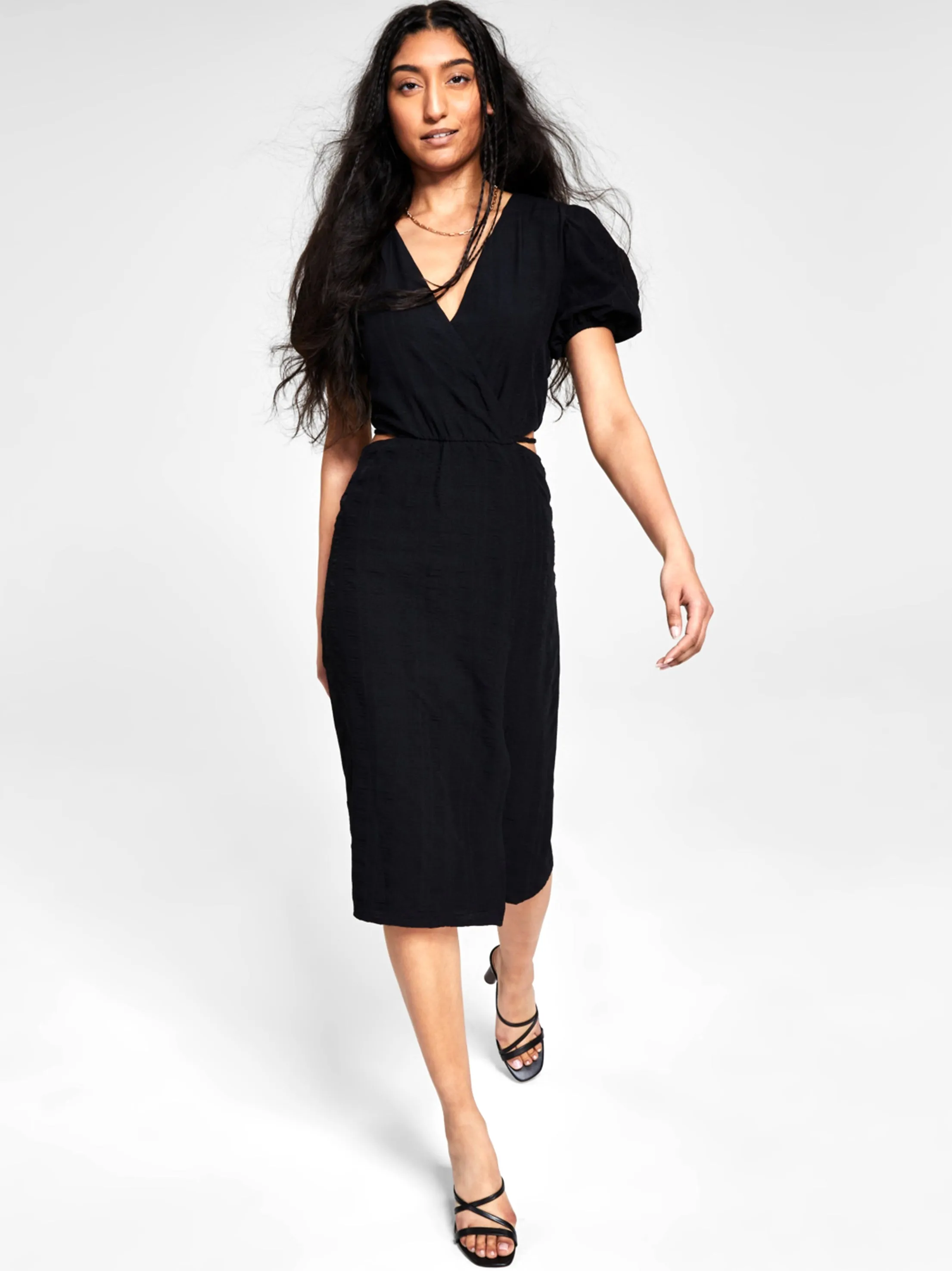 Women's Cutout Textured Dress,Black