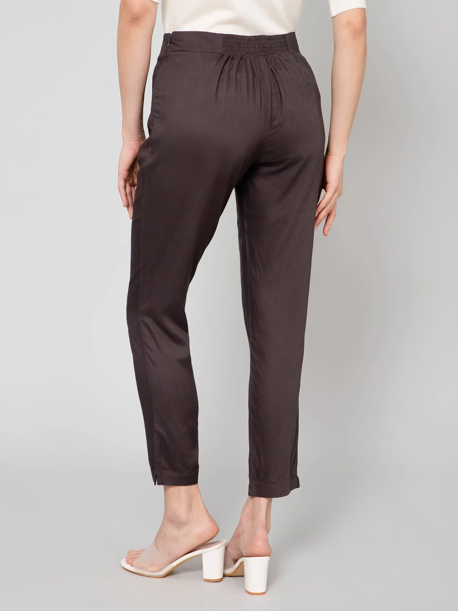 Women's   Grey   Flat Front Mid rise Pants