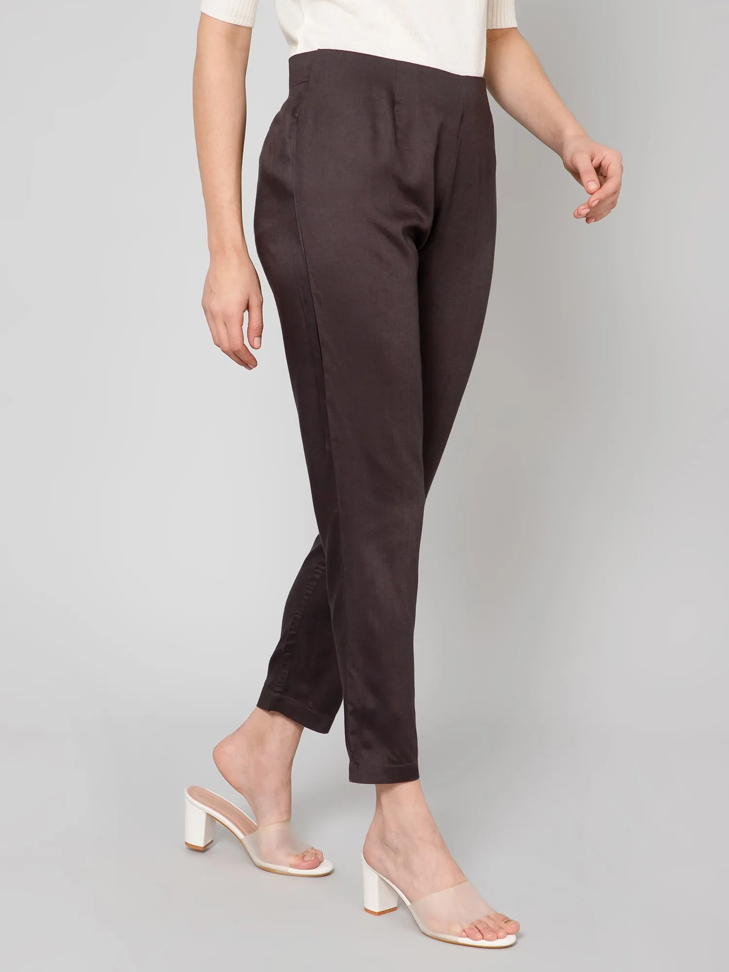 Women's   Grey   Flat Front Mid rise Pants