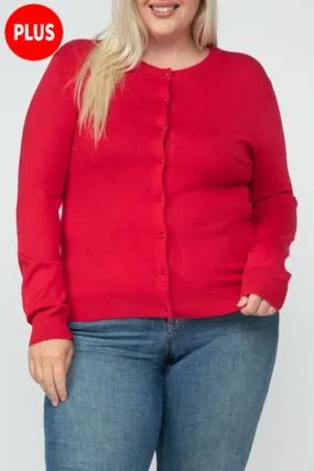 Women's Plus size Long Sleeve Button Down Crewneck Sweater Knit Cardigan