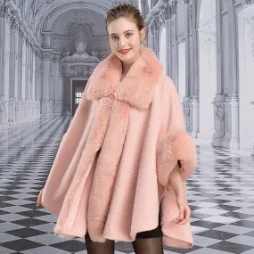 Women's Winter Warm Poncho With Faux Rabbit Fur
