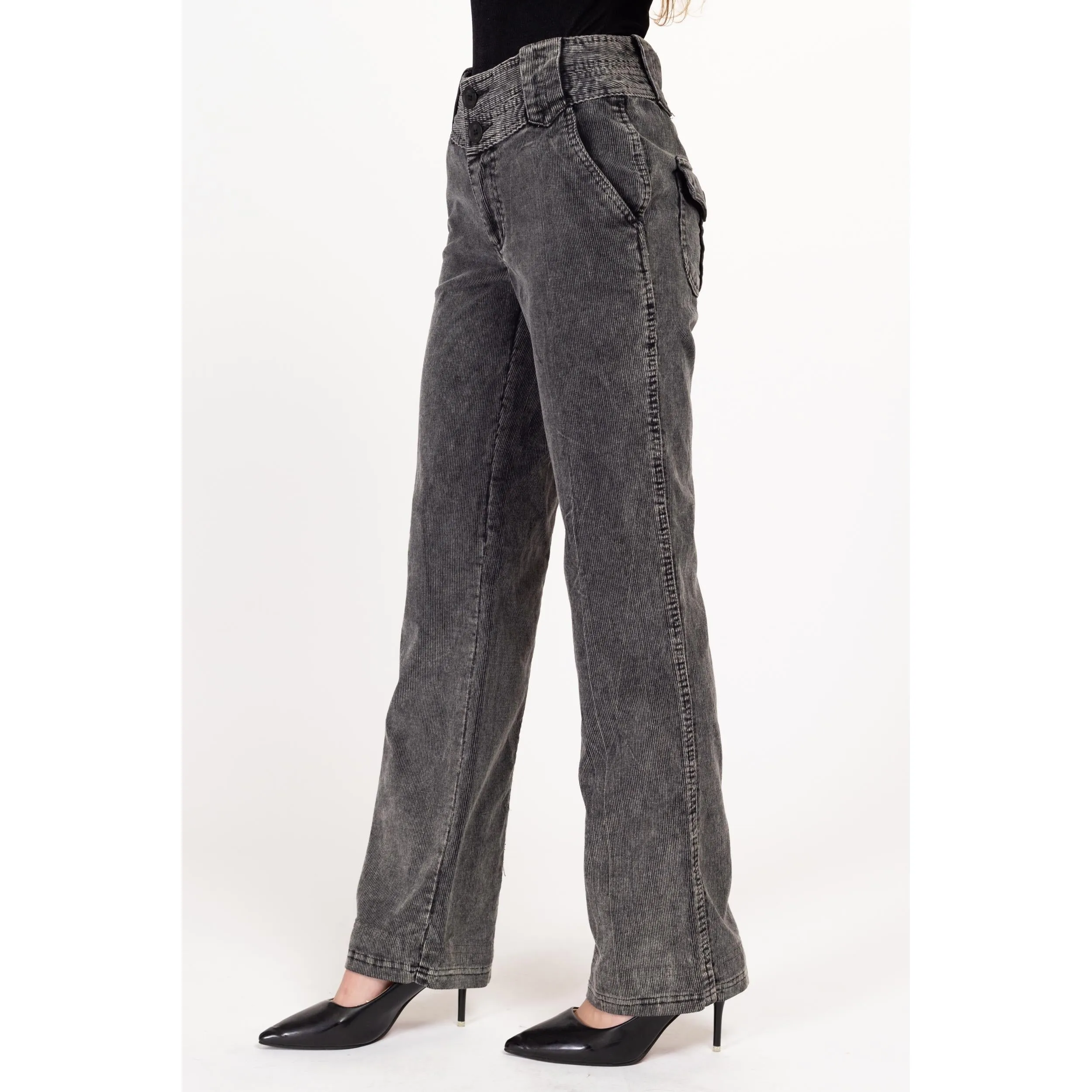 XXS-XS 90s Dark Grey Corduroy Straight Leg Pants