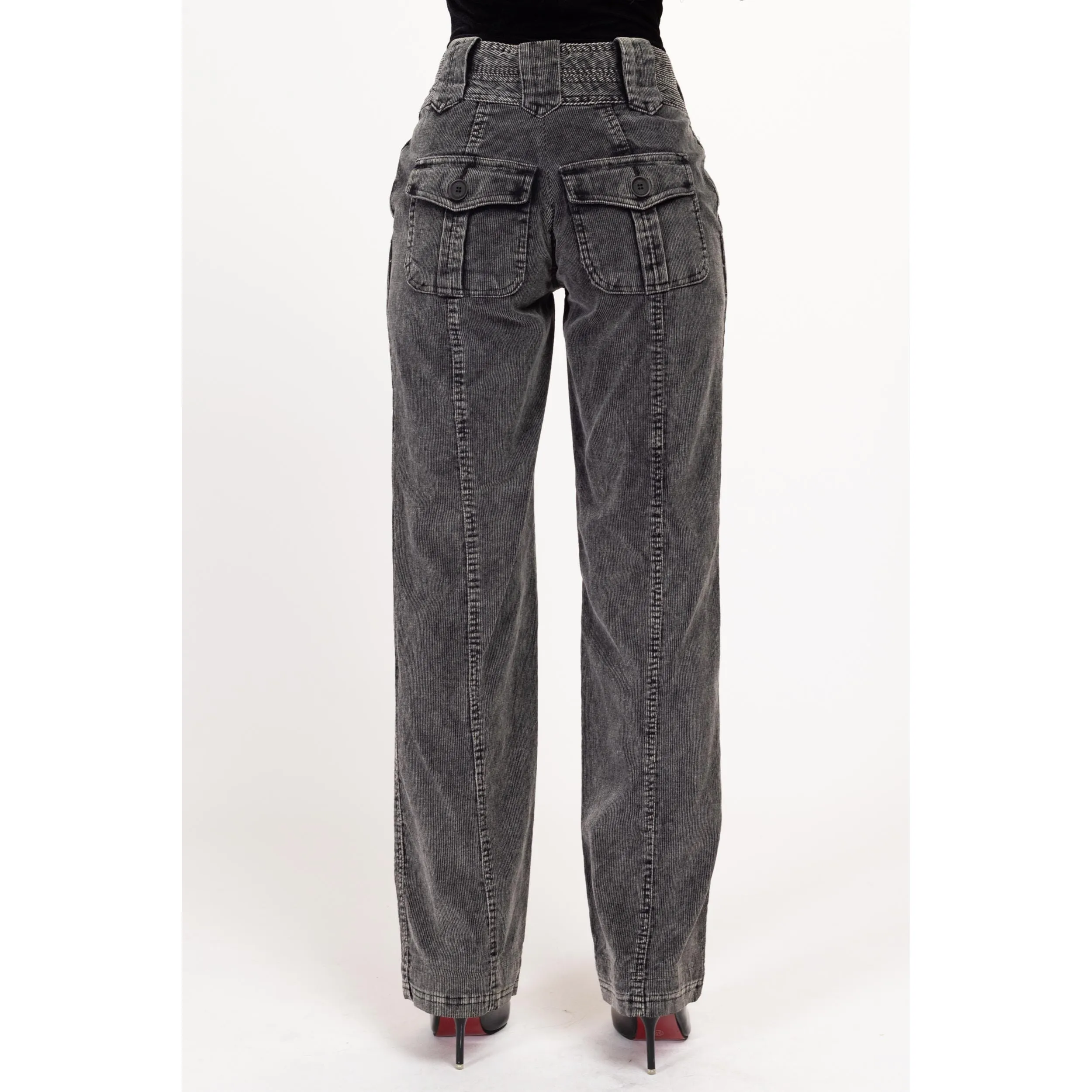 XXS-XS 90s Dark Grey Corduroy Straight Leg Pants